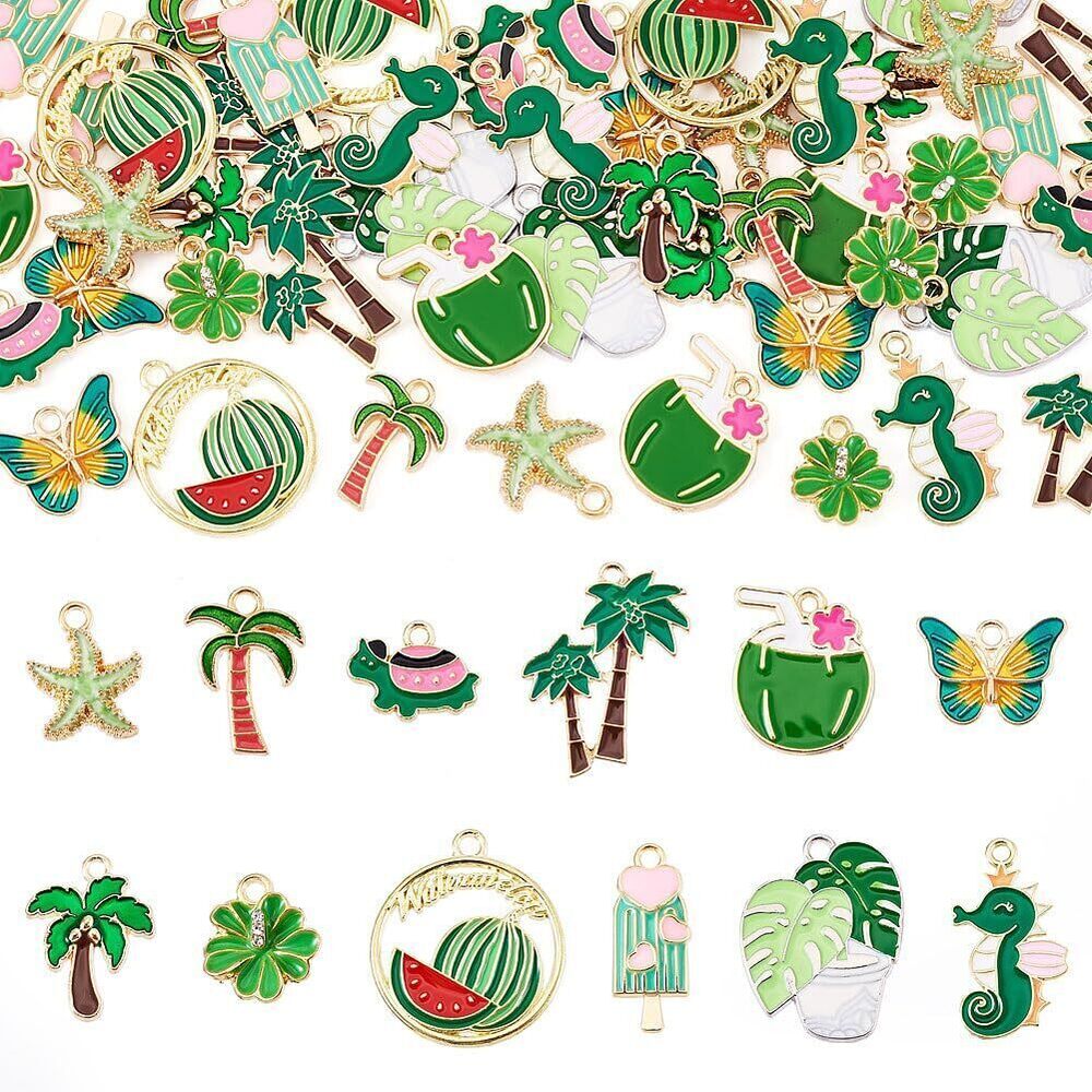 6999 48 Pcs Bracelet Charms Bulk Assorted Summer Theme Alloy Enamel